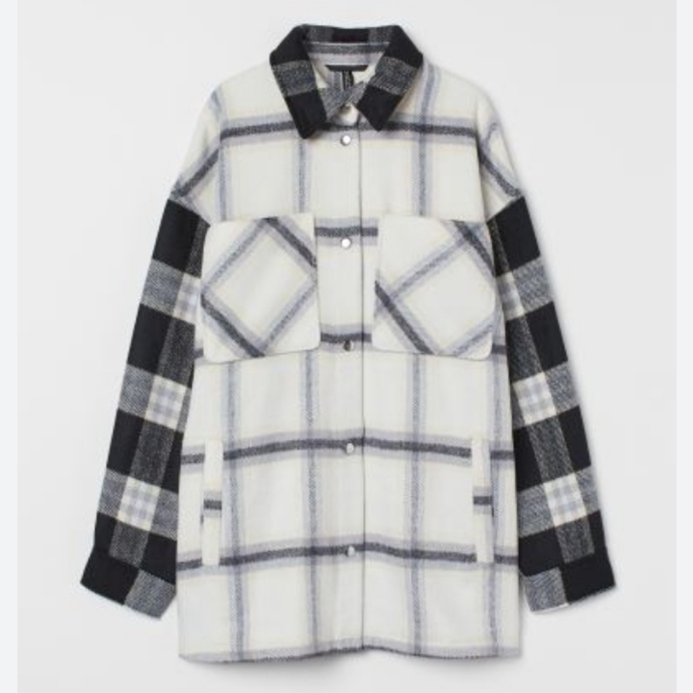 H&m divided white plaid shacket size xs